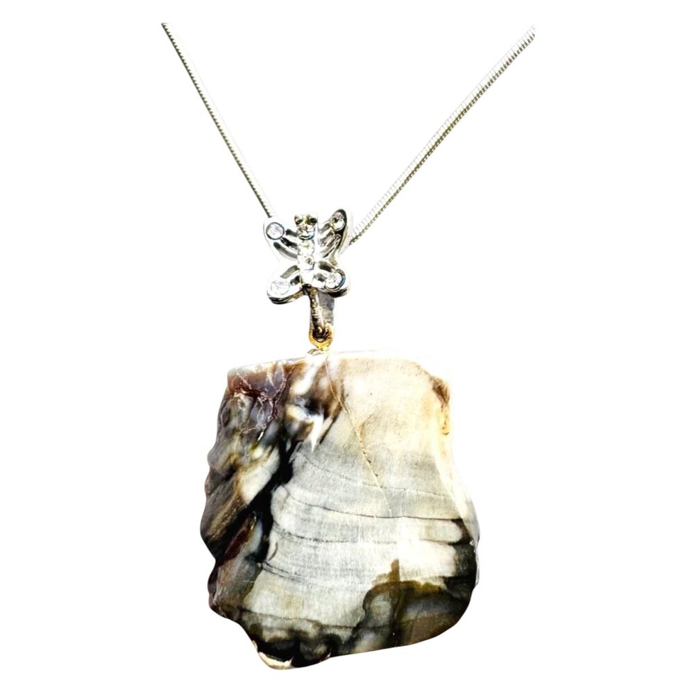 Indio Jewelry Petrified Wood Stone Silver Snake Necklace #7022